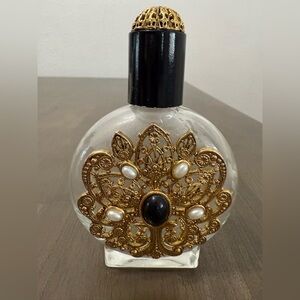 Ornate Decorative Glass Perfume Bottle with Gold Filigree